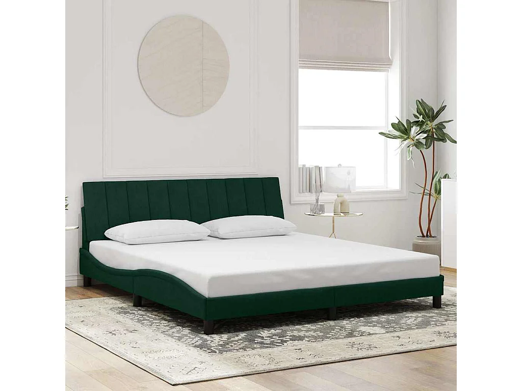 Bedframe met LED zonder matras "Hanko"  fluweel donkergroen 180x200 cm