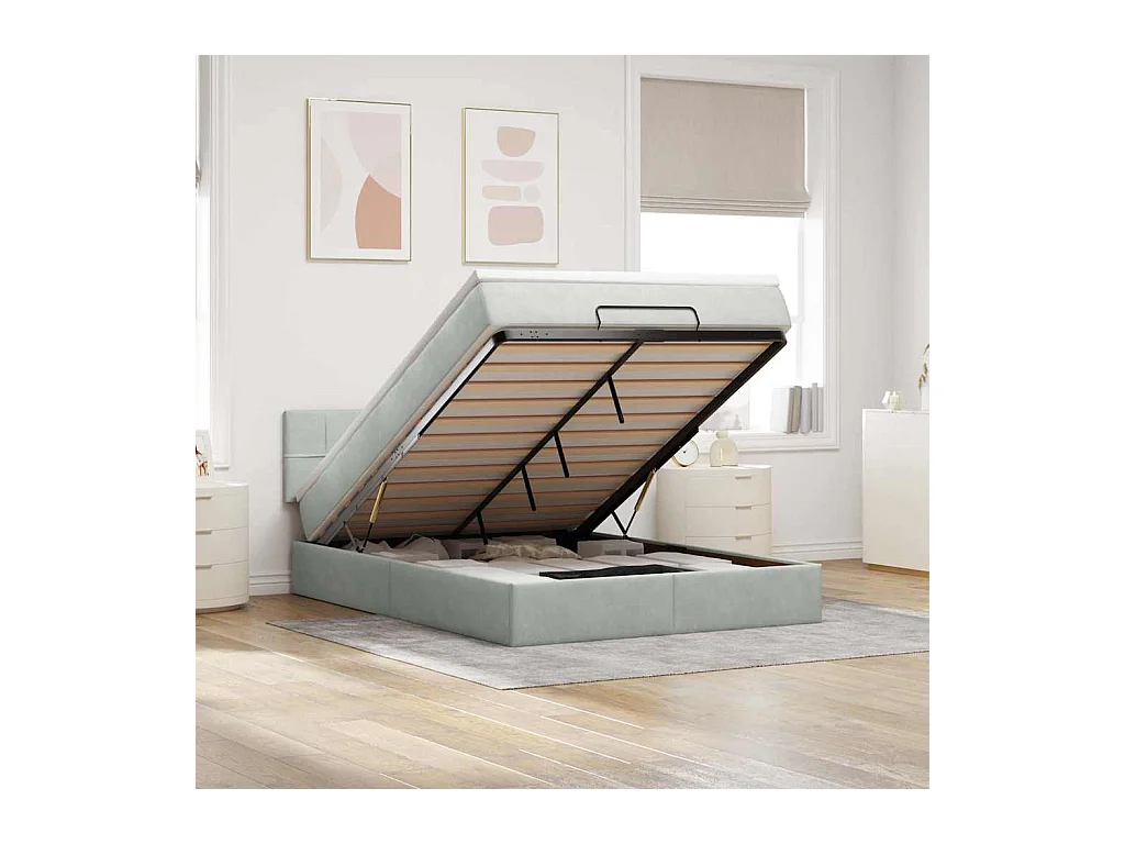 Ottoman-Bett mit Matratze Hellgrau 140x200 cm Samt