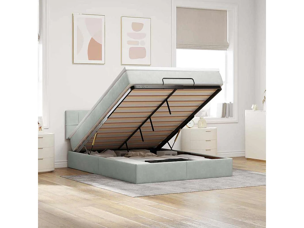Ottoman bed met matras 140x200cm fluweel lichtgrijs