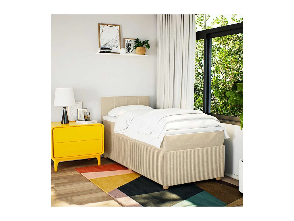 Sommier à lattes de lit avec matelas Crème 100x200 cm Tissu