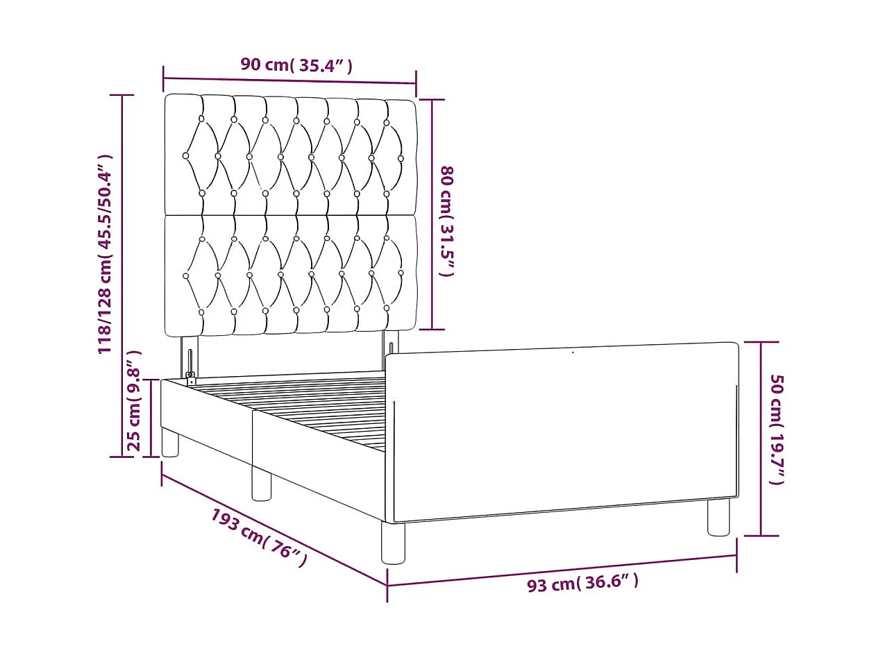 Cadre de lit sans matelas noir 90x190 cm tissu