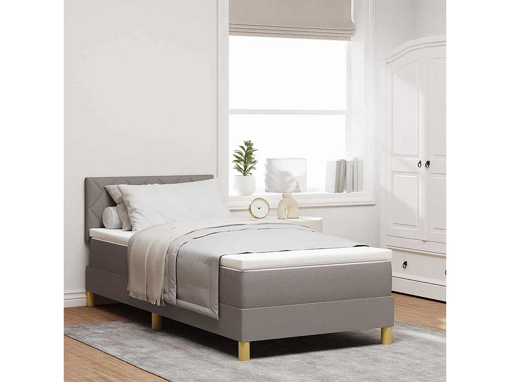 Lit à ressorts avec coussin Taupe 90 x 190 cm tissu