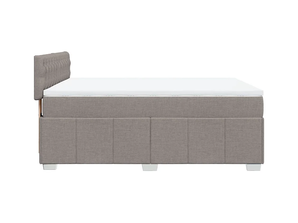 Cama box spring con colchón tela gris taupe 140x200 cm