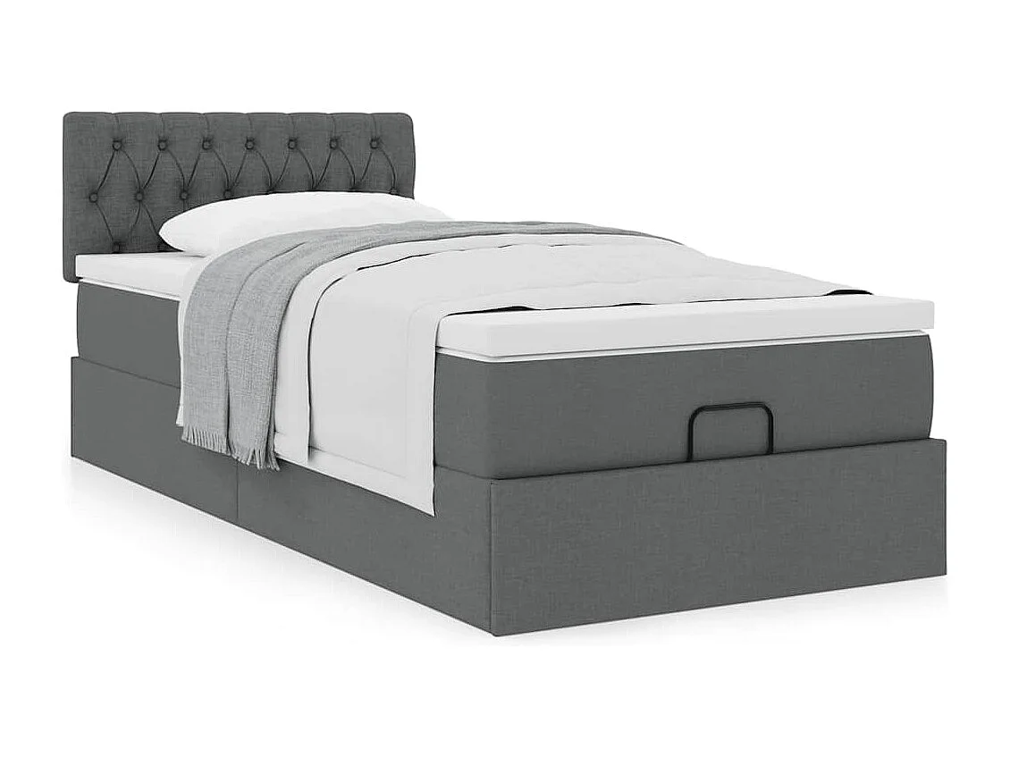 Lit ottoman avec matelas gris foncé 90x200 cm tissu