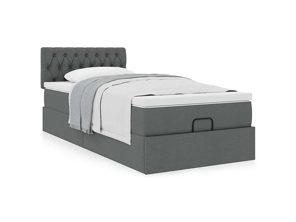 Pouf Letto con Materasso Grigio Scuro 90x200 cm in Tessuto