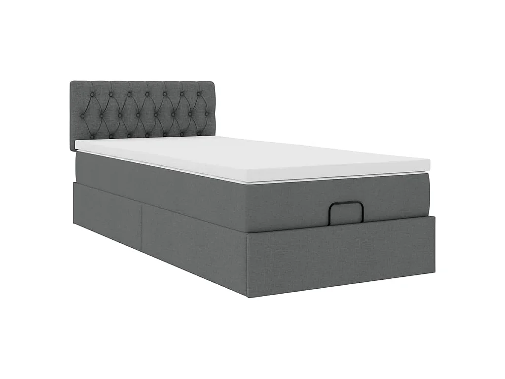 Pouf Letto con Materasso Grigio Scuro 90x200 cm in Tessuto