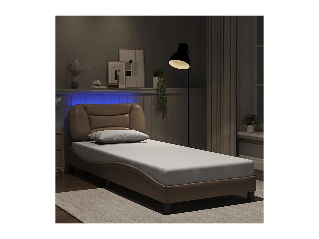Bettgestell mit LED ohne Matratze "Hvar" Cappuccino-Braun 90x190 cm Kunstleder