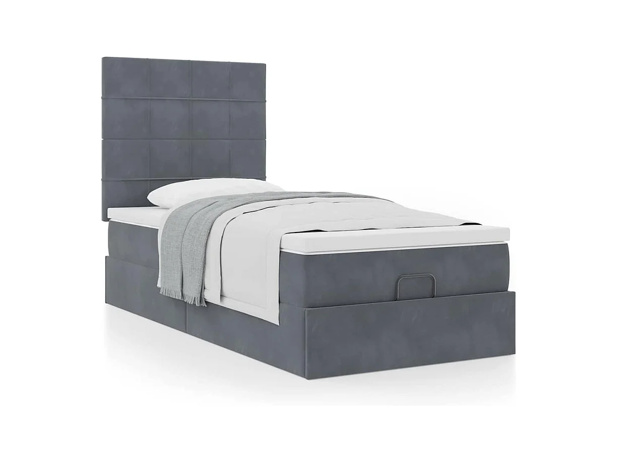Cadre de lit ottoman avec matelas gris foncé 100x200 cm velours