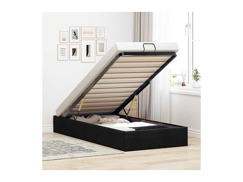 Struttura Letto Pouf senza Materasso Nero 100x200 cm in Tessuto