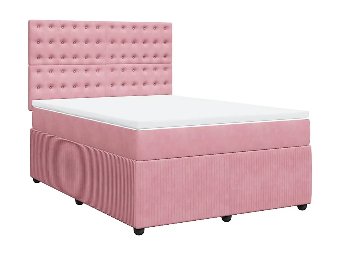 Cama box spring con colchón terciopelo rosa 140x200 cm