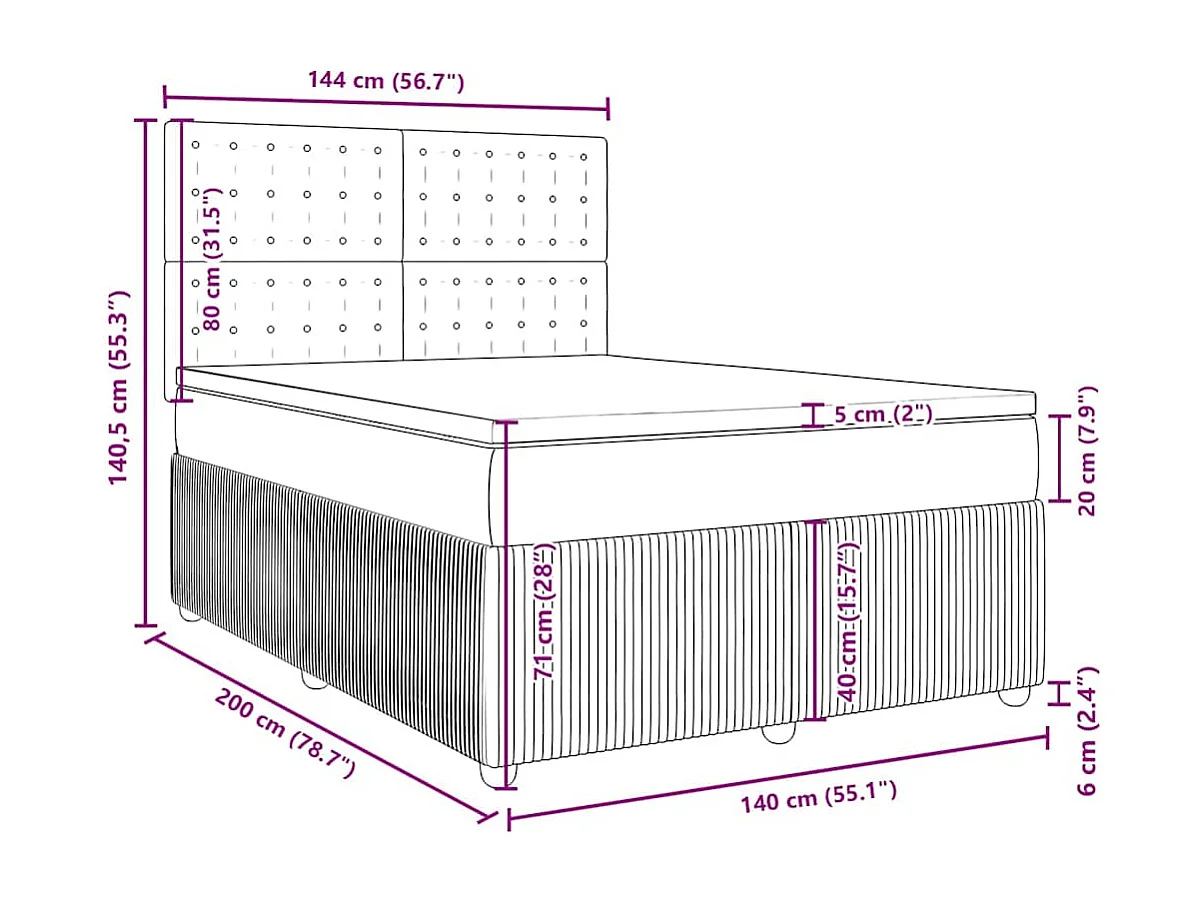 Cama box spring con colchón terciopelo rosa 140x200 cm