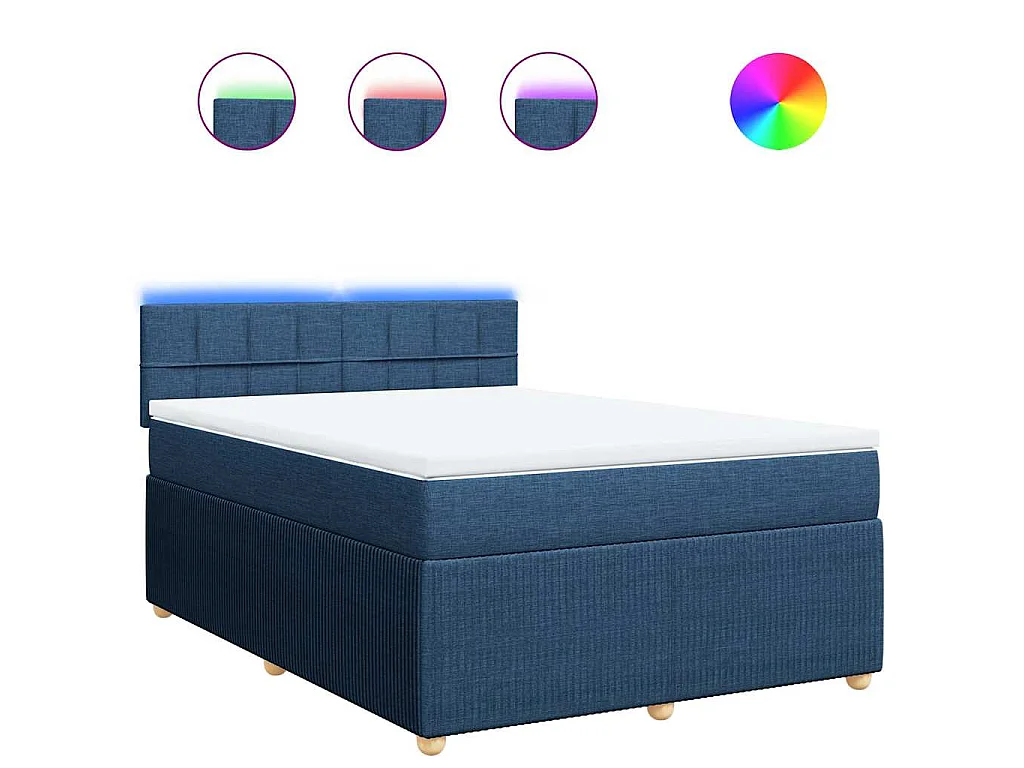 Cama box spring con colchón tela azul 160x200 cm