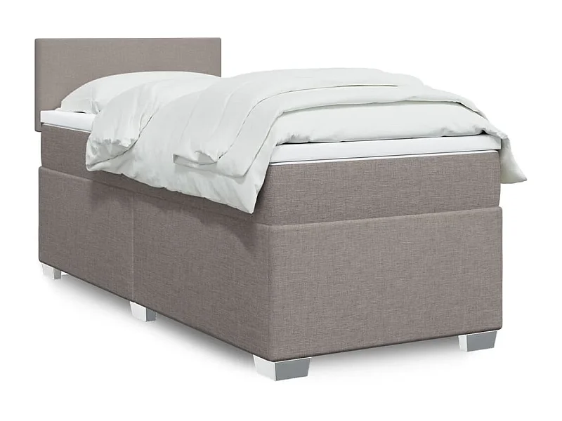 Cama box spring con colchón tela gris taupe 90x200 cm