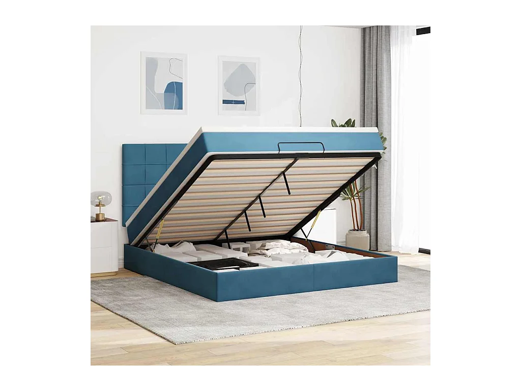 Ottoman bed met matrassen 160x200cm fluweel donkerblauw