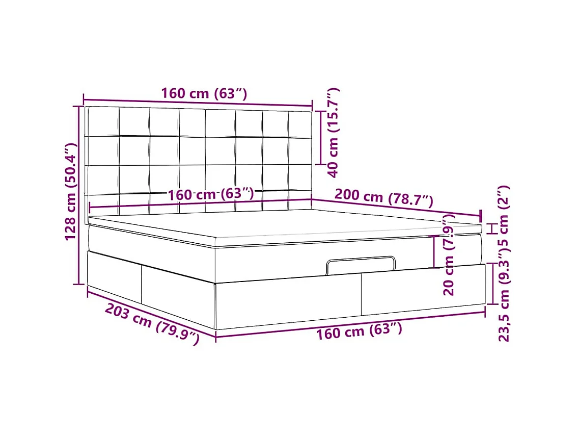 Ottoman-Bett mit Matratzen Dunkelblau 160x200 cm Samt