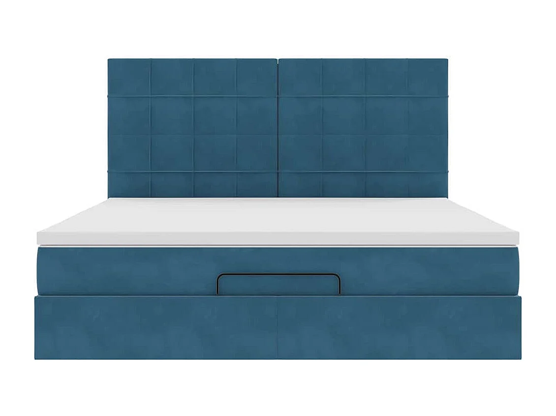 Estrutura de cama otomana com colchão azul escuro veludo