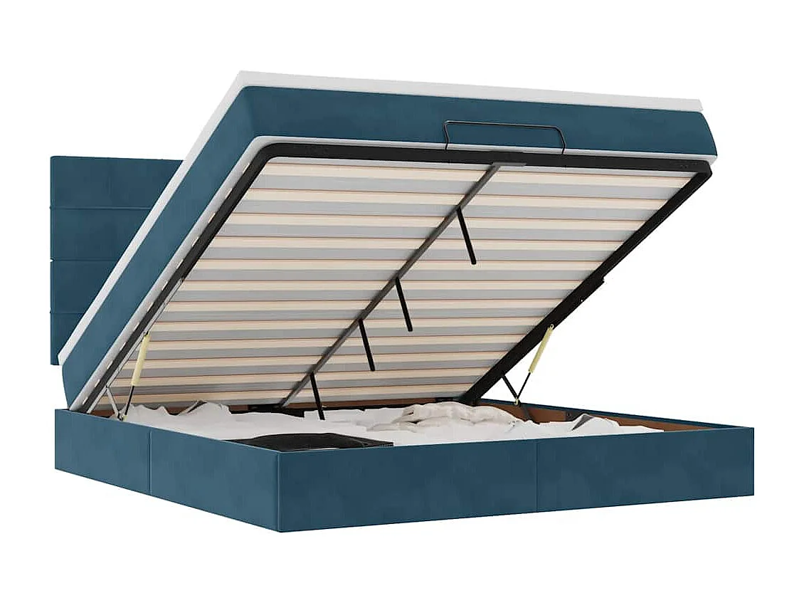 Estructura de cama otomana colchones terciopelo azul oscuro
