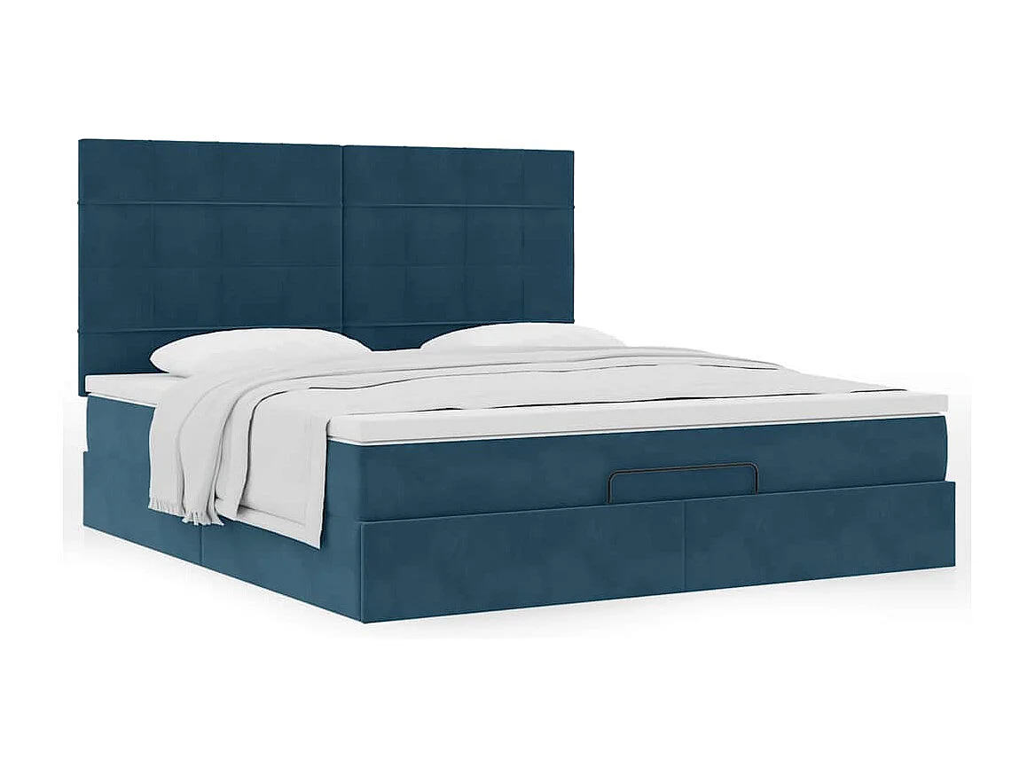 Estructura de cama otomana colchones terciopelo azul oscuro