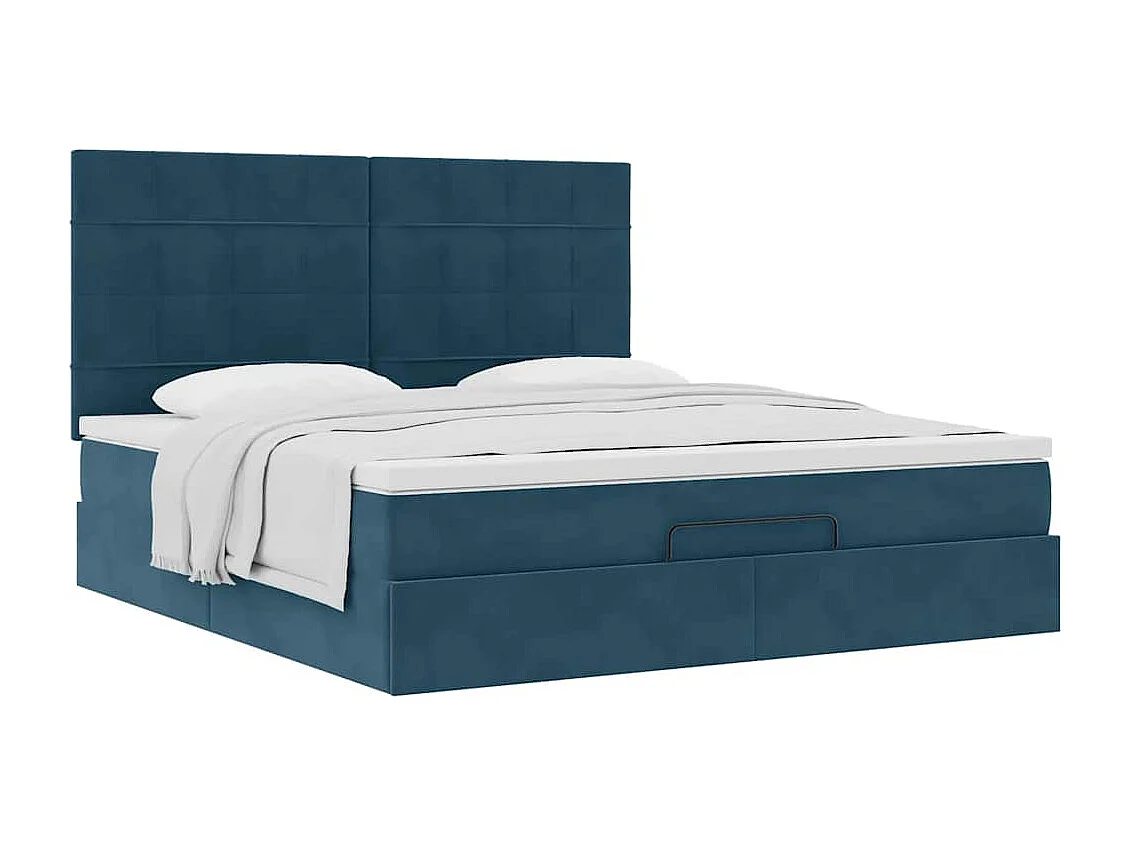 Estructura de cama otomana colchones terciopelo azul oscuro