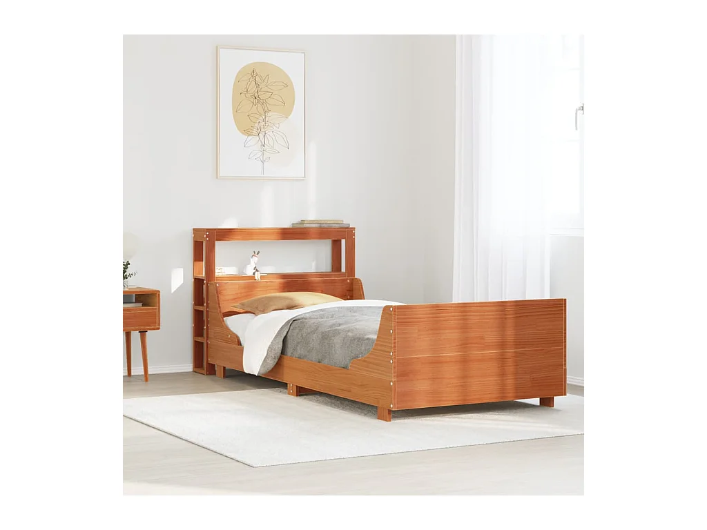 Bedframe zonder matras massief grenenhout wasbruin 90x190 cm