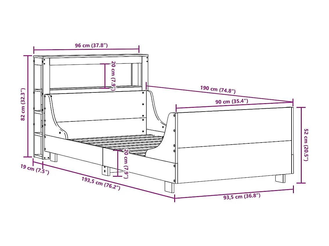 Estructura de cama sin colchón madera maciza marrón 90x190 cm
