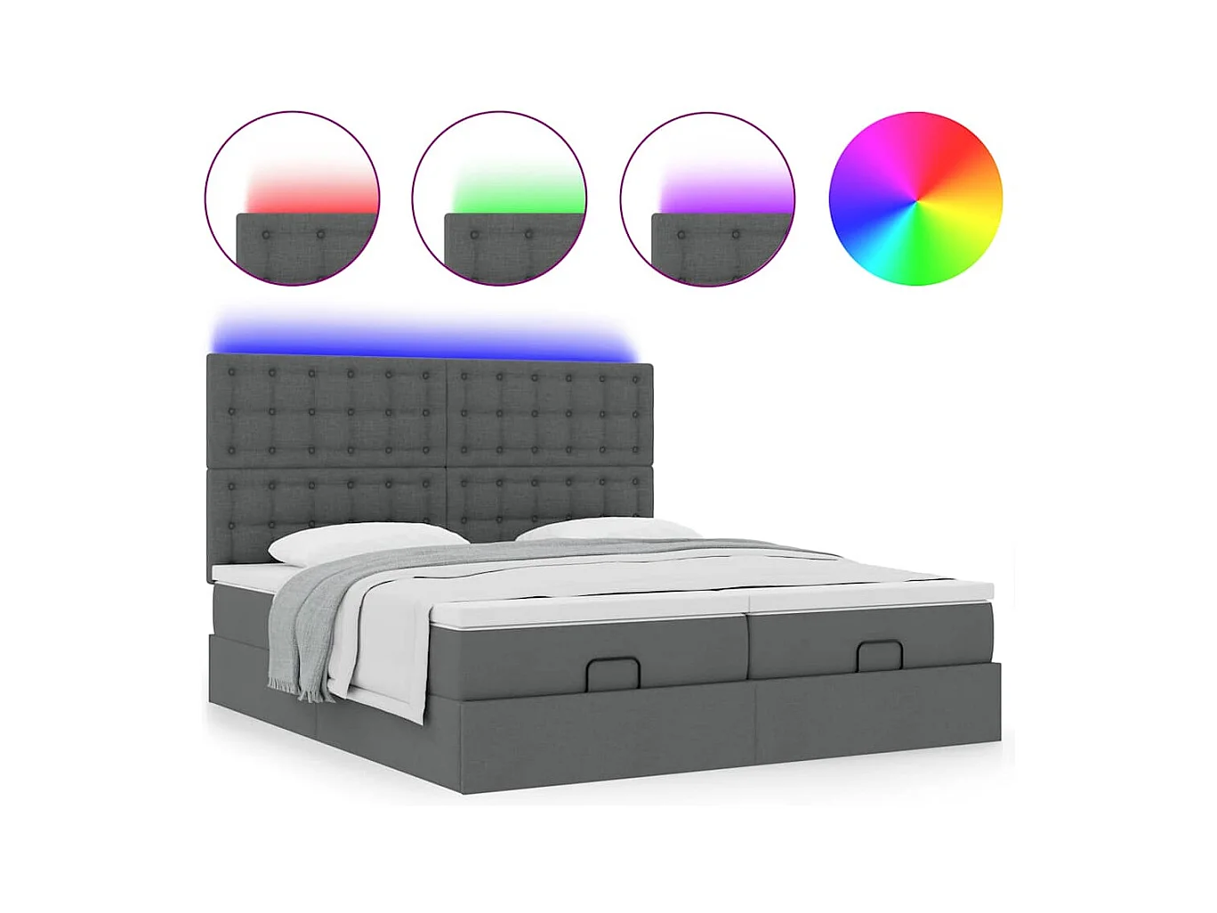 Cadre de lit ottoman avec matelas gris foncé 180x200cm tissu