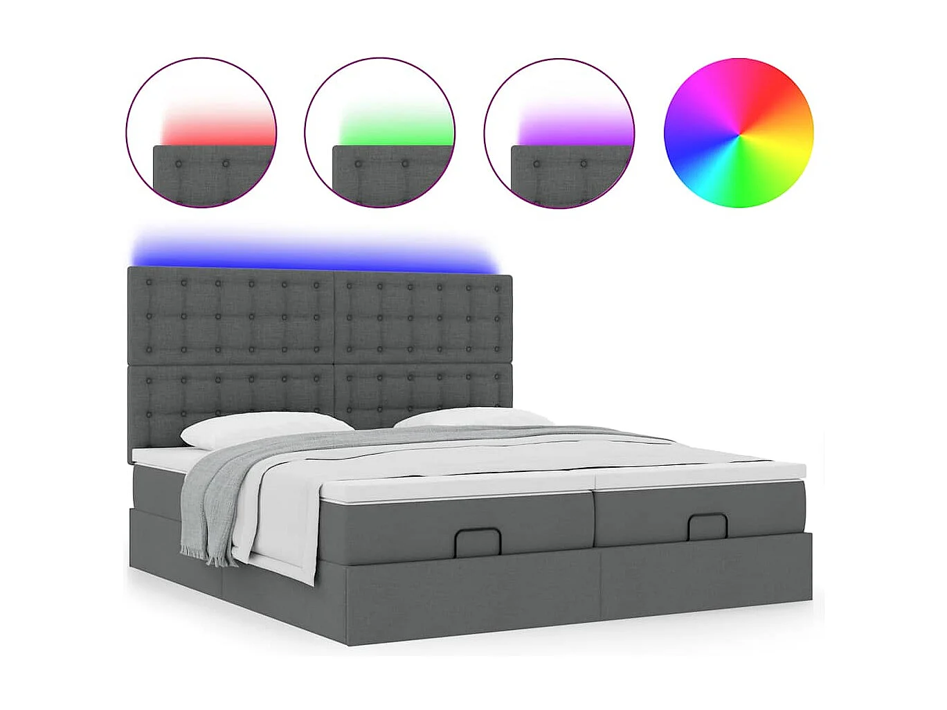 Ottoman bed met matrassen en LED's 180x200cm stof donkergrijs