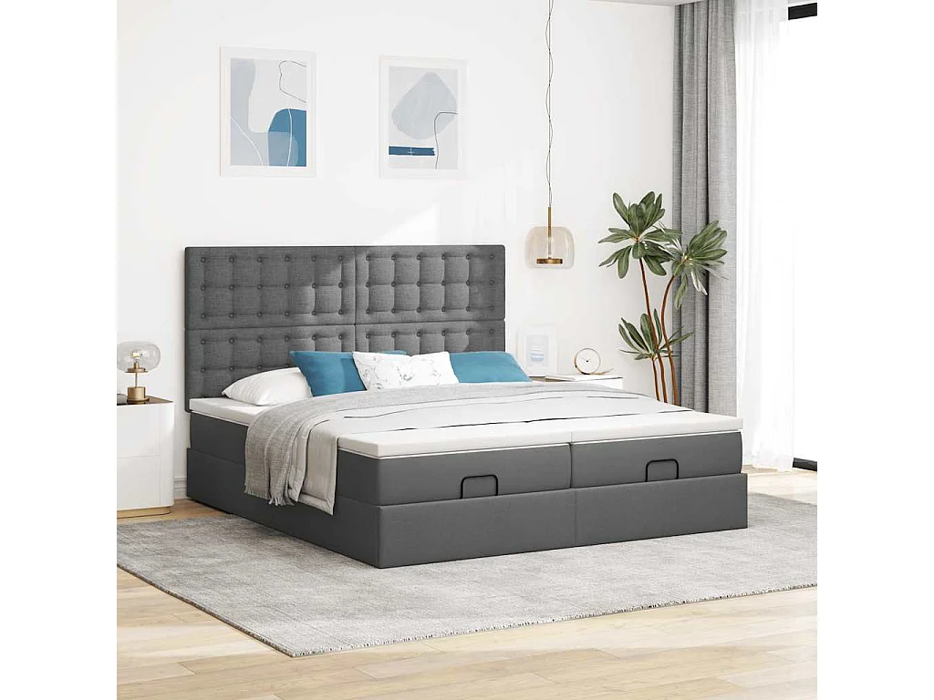 Cadre de lit ottoman avec matelas gris foncé 180x200cm tissu