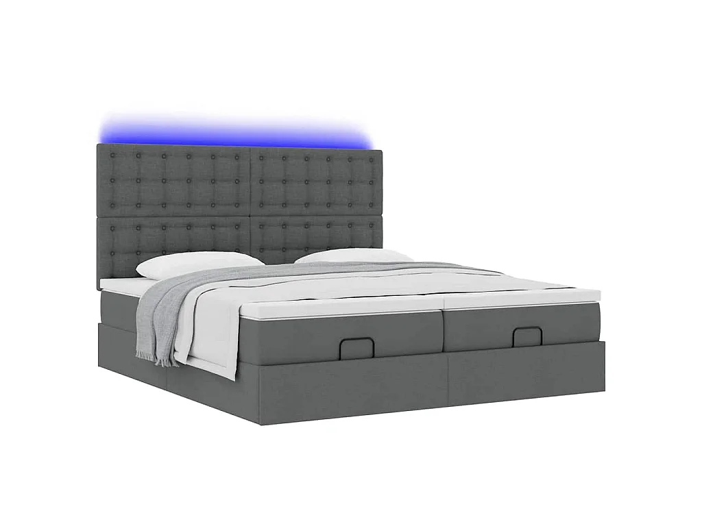 Cadre de lit ottoman avec matelas gris foncé 180x200cm tissu