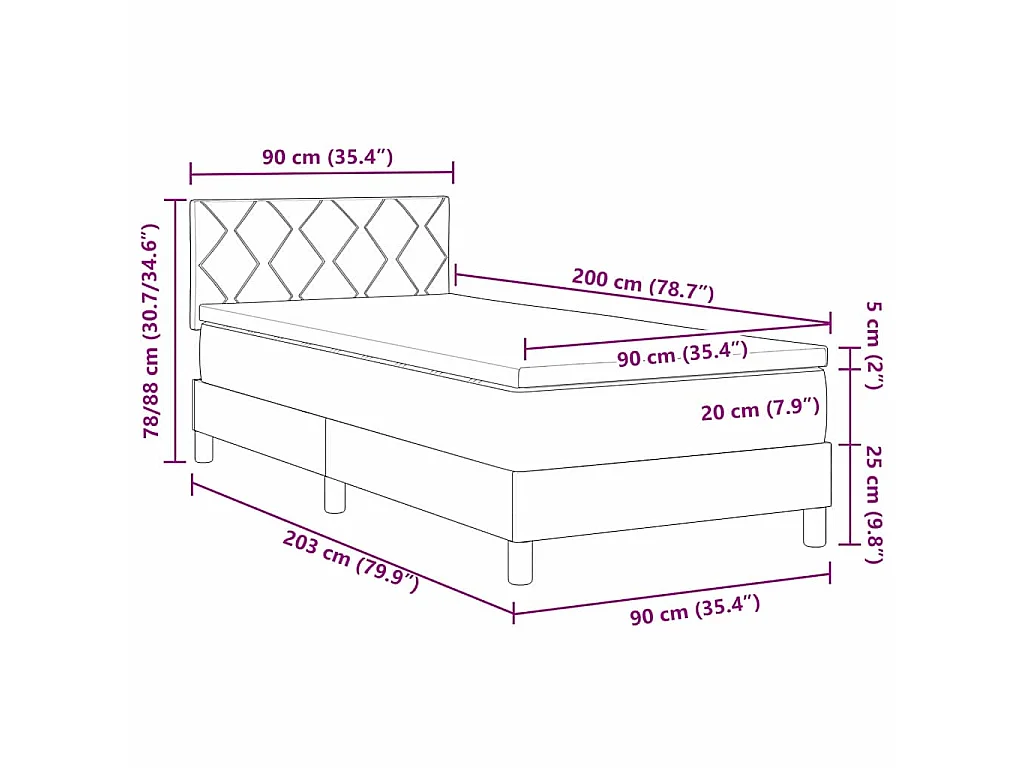 Cama tipo Box Spring Gris oscuro 90 x 200 cm Terciopelo