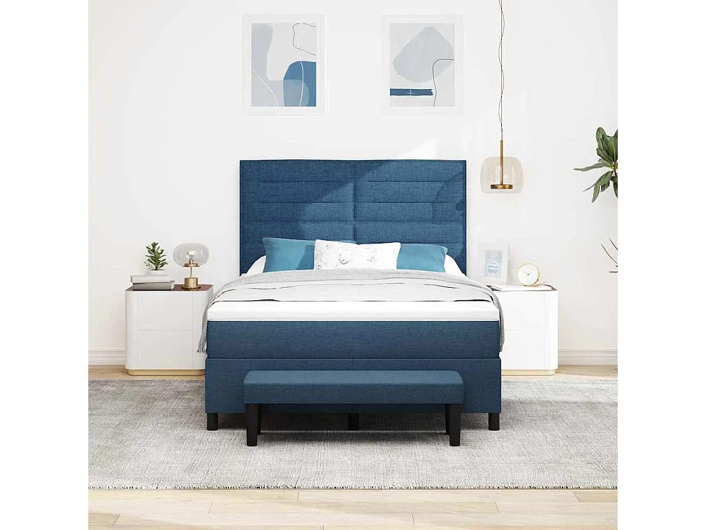 Lit à ressorts avec matelas Bleu 140 x 190 cm tissu