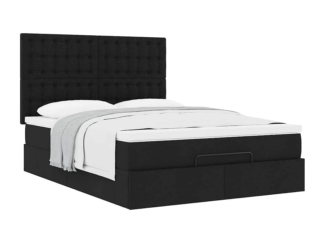 Estrutura de cama otomana com colchão 140x190 cm tecido preto