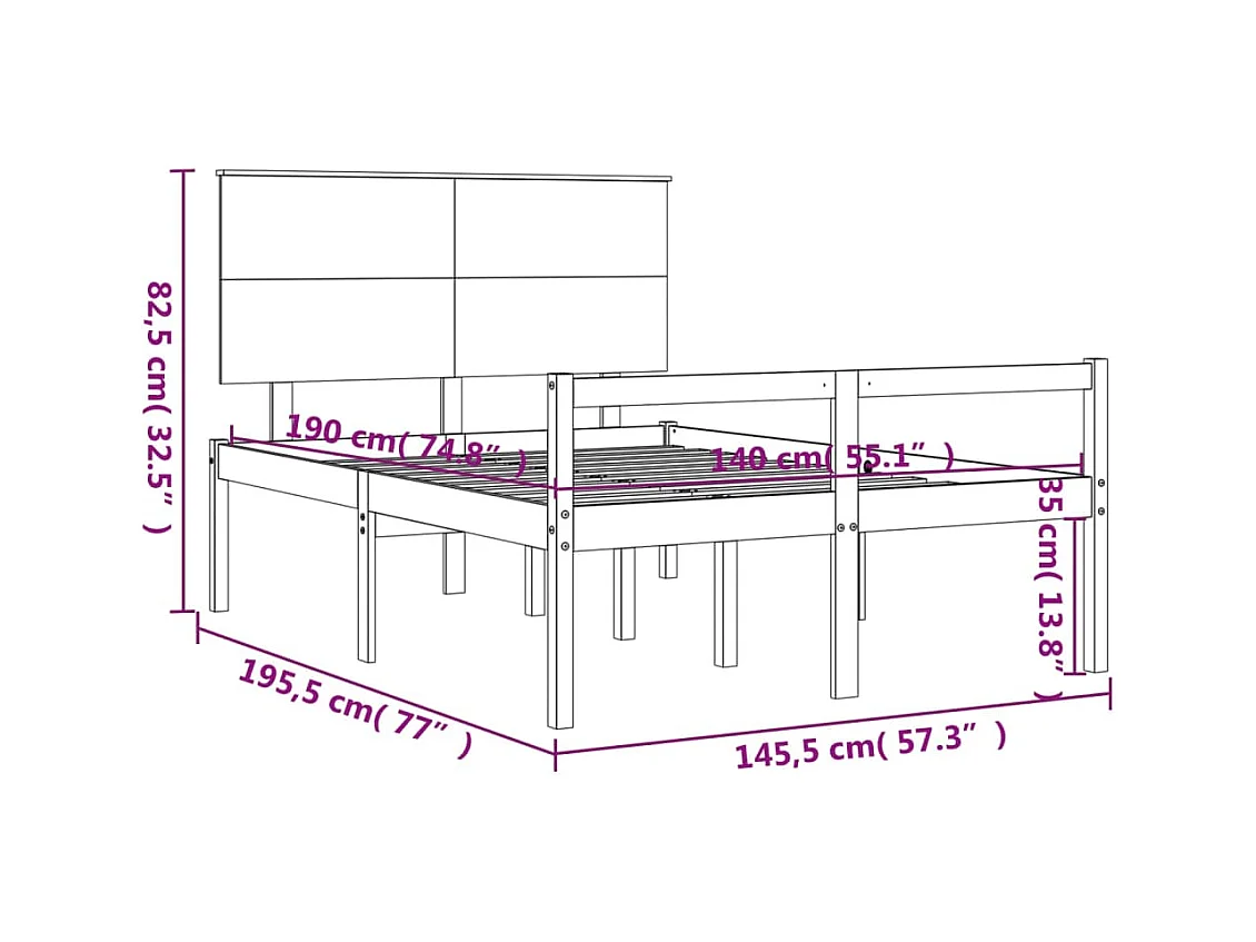 Lit pour personne âgée sans matelas 140x190 cm bois massif
