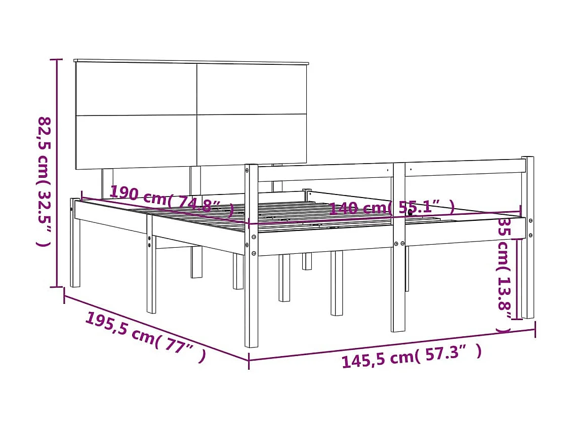 Cama para personas mayores con cabecero madera maciza 140x190cm