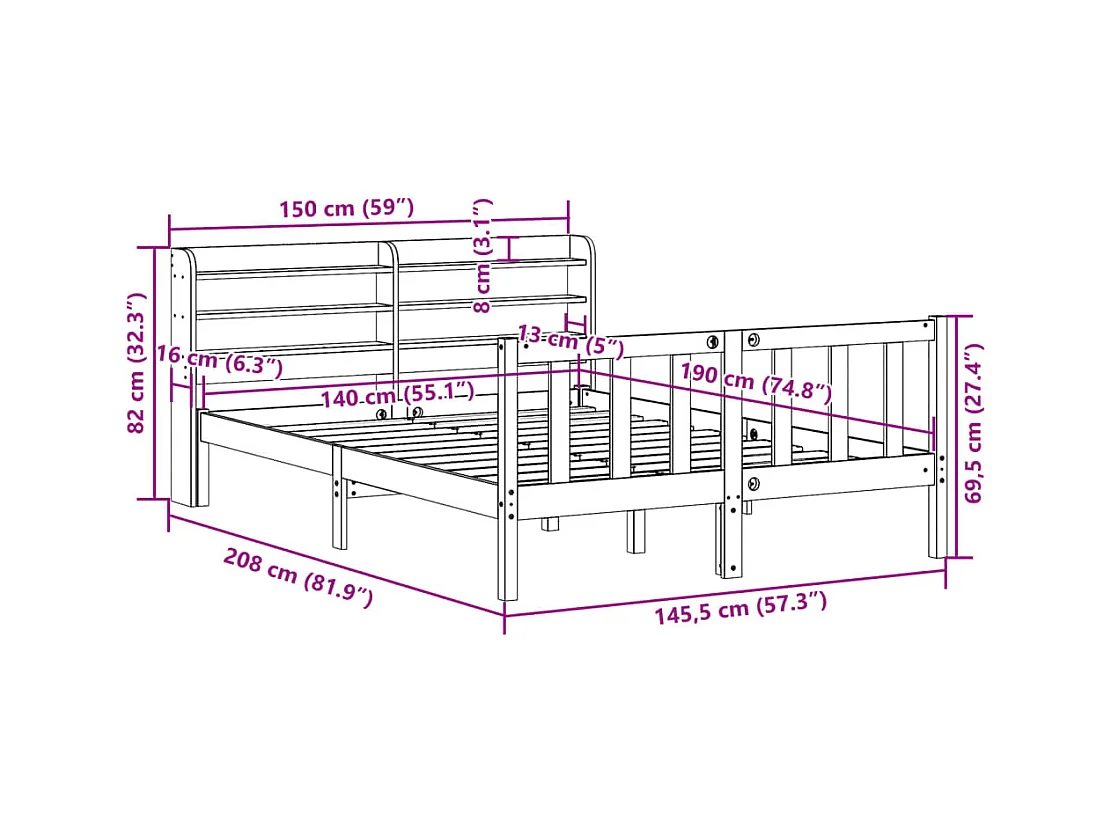 Massivholzbett ohne Matratze 140x190 cm Kiefernholz