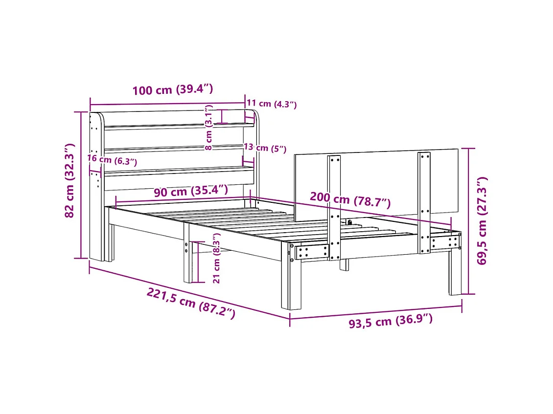 Bettgestell mit Kopfteil ohne Matratze 90x200 cm