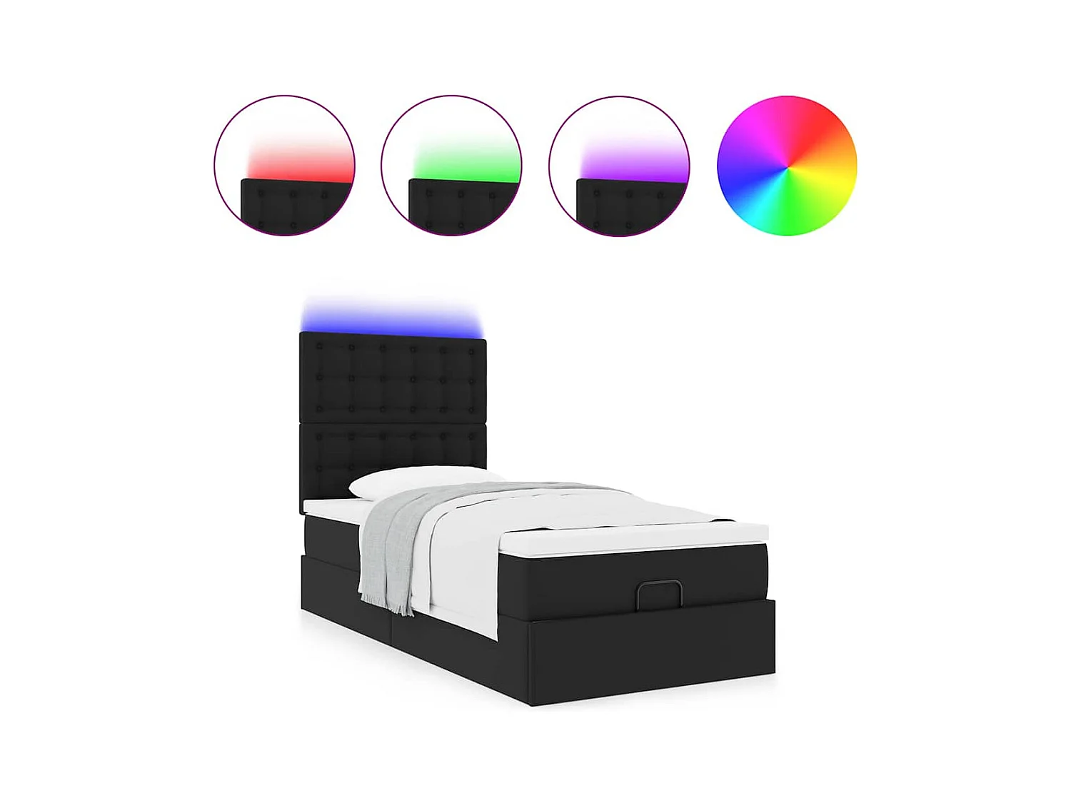 Cadre de lit ottoman avec matelas noir 90x200 cm similicuir