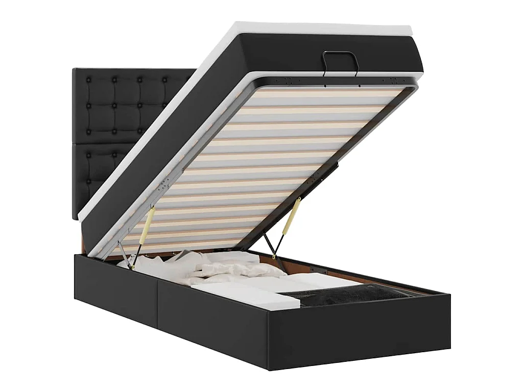 Cadre de lit ottoman avec matelas noir 90x200 cm similicuir