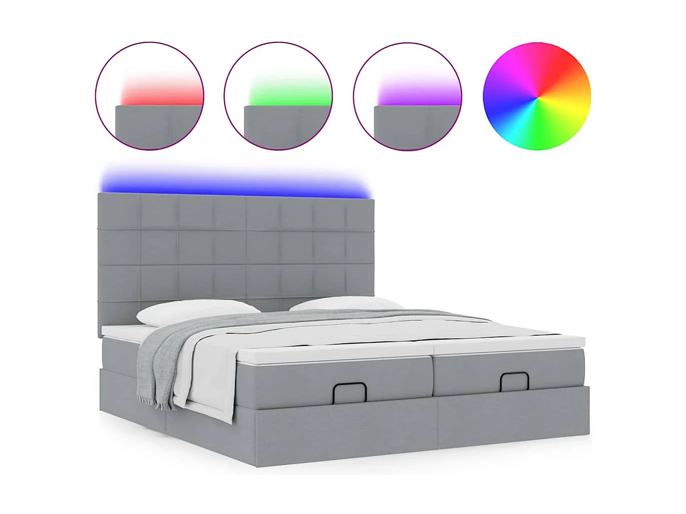 Ottoman bed met matrassen en LED's 180x200cm stof lichtgrijs