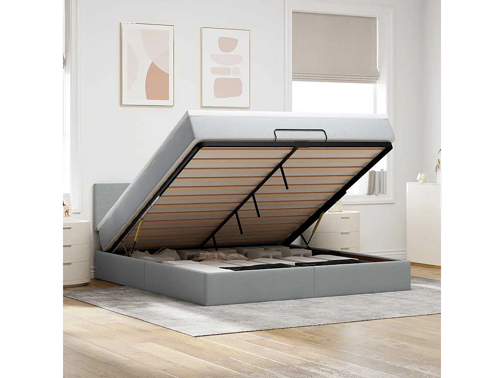 Lit ottoman avec matelas gris clair 160x200 cm tissu
