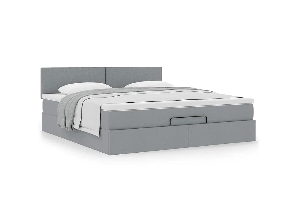 Lit ottoman avec matelas gris clair 160x200 cm tissu