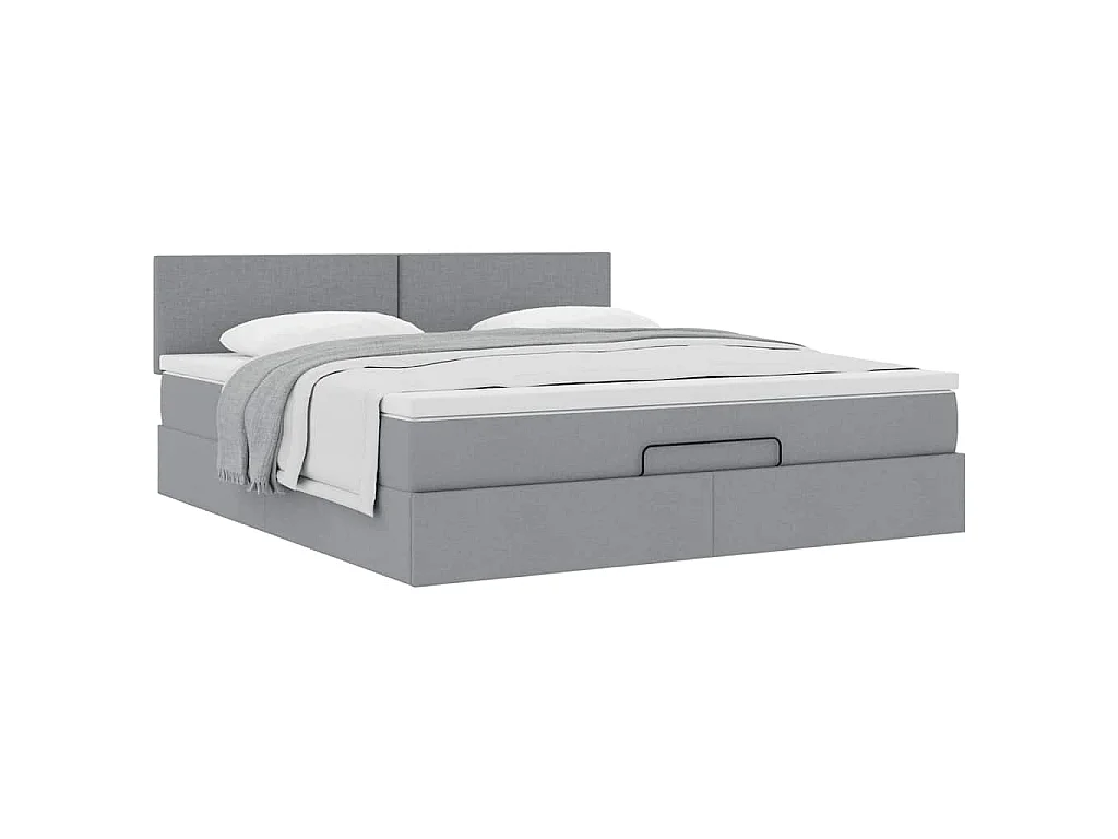 Lit ottoman avec matelas gris clair 160x200 cm tissu