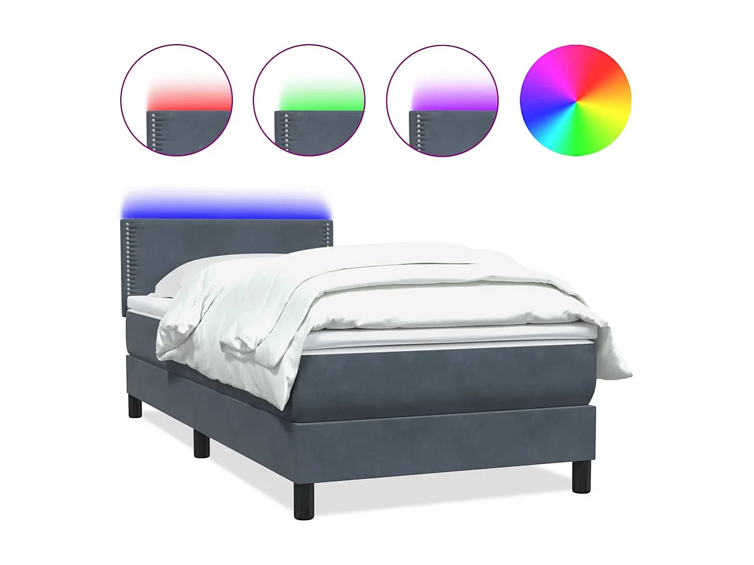 Letto a Molle con Materasso e LED Grigio Scuro 90x220 cm Velluto