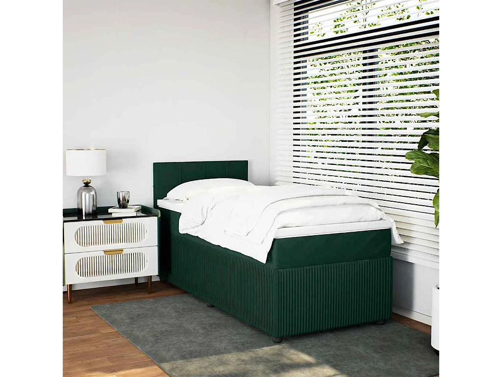 Sommier à lattes de lit avec matelas Vert foncé 90x200 cm