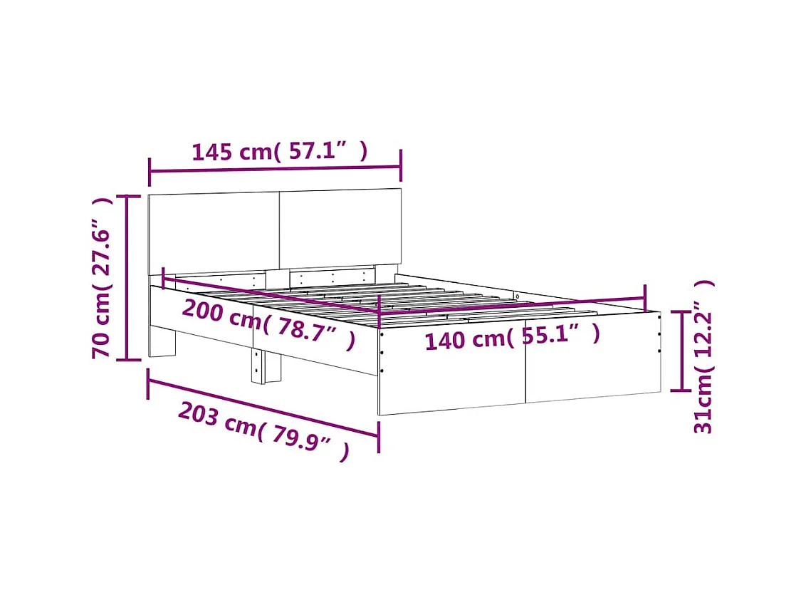 Giroletto con Testiera e LED Grigio Cemento 140x200 cm