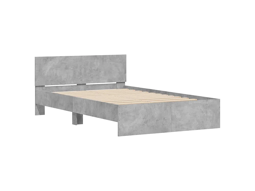 Cadre de lit avec tête de lit et LED gris béton 140x200 cm