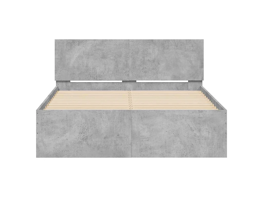 Cadre de lit avec tête de lit et LED gris béton 140x200 cm