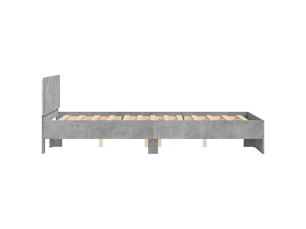 Cadre de lit avec tête de lit et LED gris béton 140x200 cm