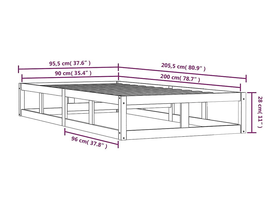 Cadre de lit sans matelas 90x200 cm bois massif