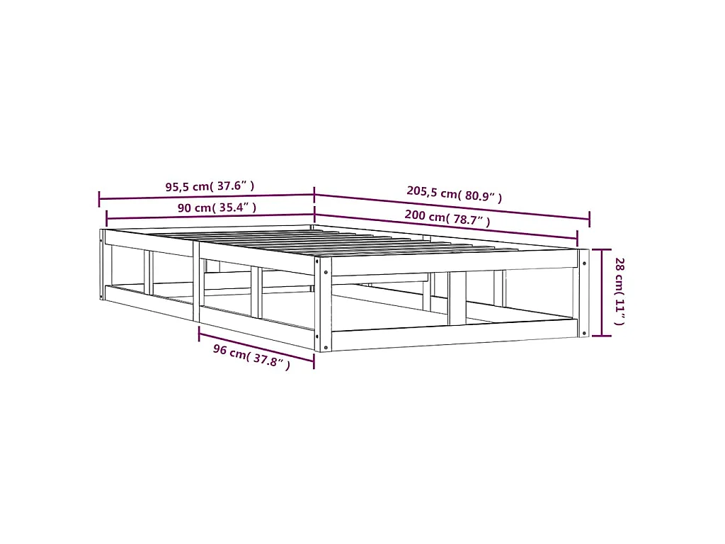 Cadre de lit sans matelas 90x200 cm bois massif